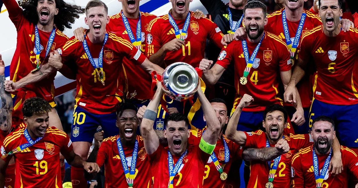 Spain trophy celebration after Euro 2024 final win vs England