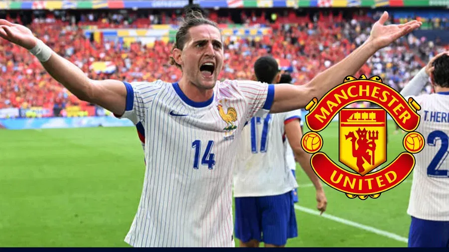 Adrien Rabiot and Manchester United logo