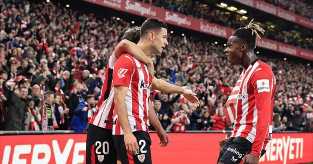 Athletic Club's players celebrate their goal