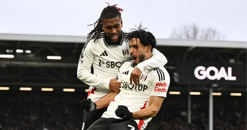 Fulham players are celebrating their goal