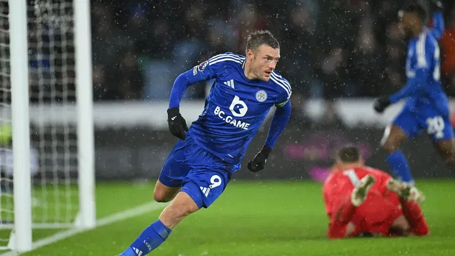 Leicester City player celebrating goal for his team 