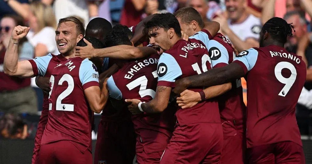 West Ham players celebrate against Brighton