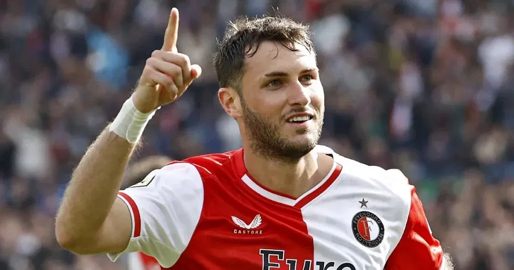 Santiago Gimenez reacts after scoring for Feyenoord